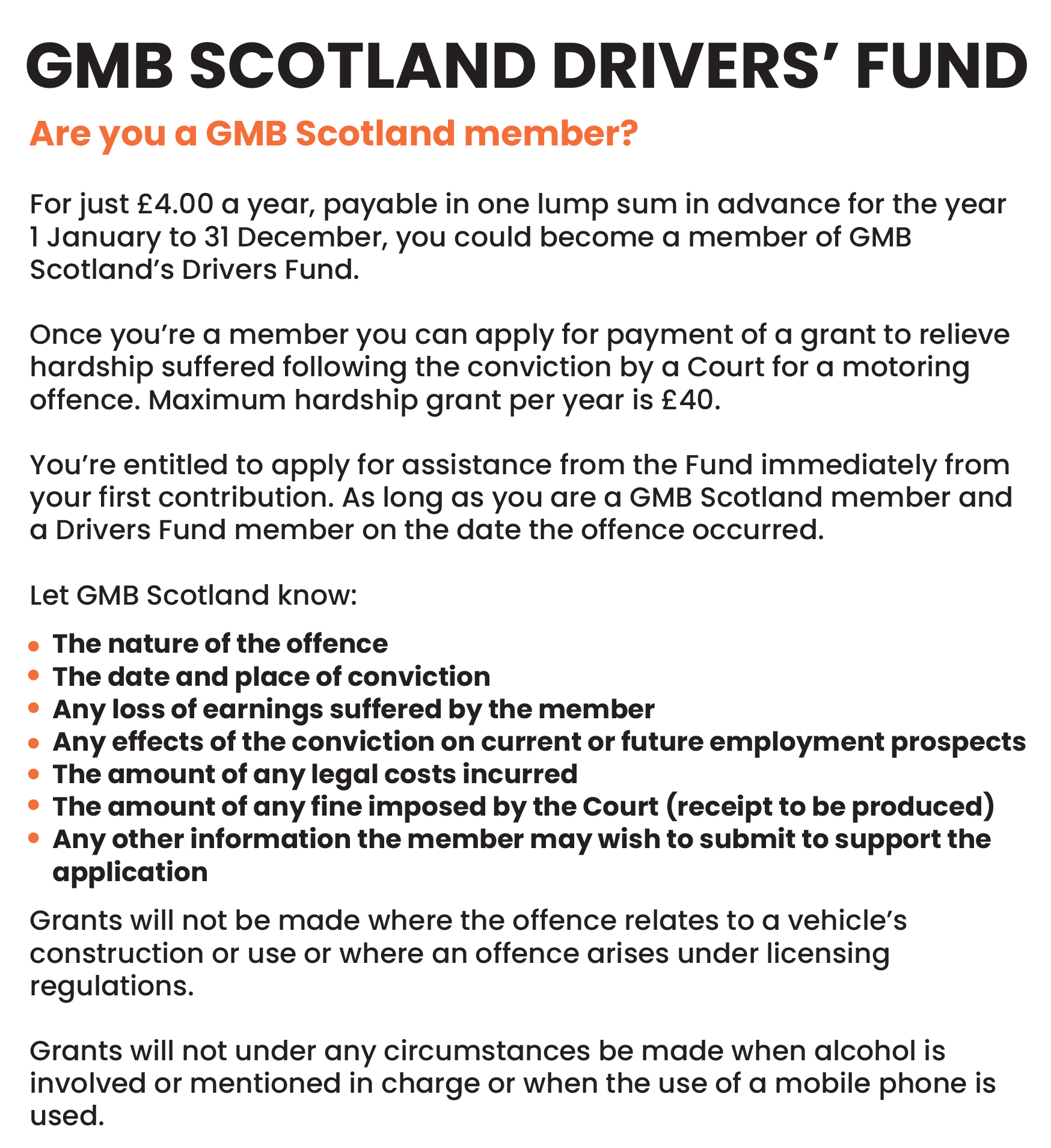 GMB Scotland Drivers Fund Information